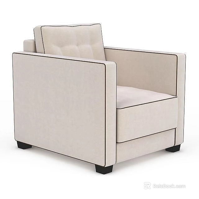 Beige Single Sofa With Square Armrests Upholstered Fabric And Black Legs 3d model