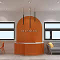 Modern Hair Salon Interior With Orange Chairs Arched Mirrors And Gray Sofa