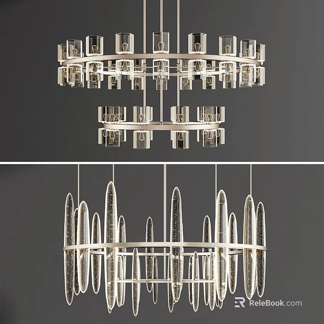Contemporary Chandelier Featuring Metal Frame Transparent Glass and Elegant Layered Structure 3d model 