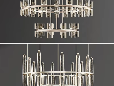 Contemporary Chandelier Featuring Metal Frame Transparent Glass and Elegant Layered Structure 3d model