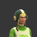 Detailed Female Character Figure In Green White Striped Outfit With Helmet And Roller Skates