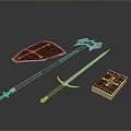 Medieval Weapons Set Including Red Shield Gold Cross Long Sword Battle Axe and Cross Book