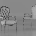 Elegant Ornate Accent Chair with Tufted Leather Backrest Metal Frame and Carved Armrests