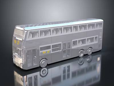 Gray Double Decker Bus Model With Transparent Windows And Modern Design 3d model