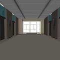 Modern Spacious Elevator Hallway with Silver Elevators Natural Light and Number Signs