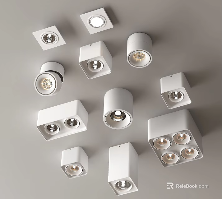 Modern Downlights and Spotlights White Ceiling Mounted Various Shapes Design 3d model