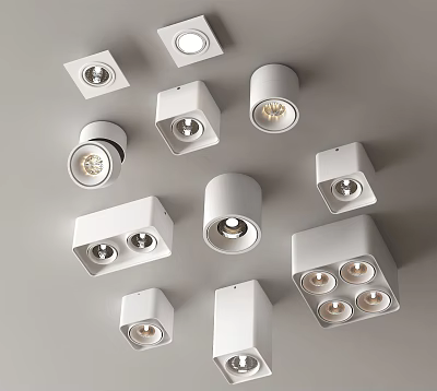 Modern Downlights and Spotlights White Ceiling Mounted Various Shapes Design 3d model