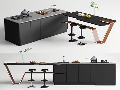 Modern Bar Area Interior With Black Cabinets Bar Stools And Marble Countertop 3d model