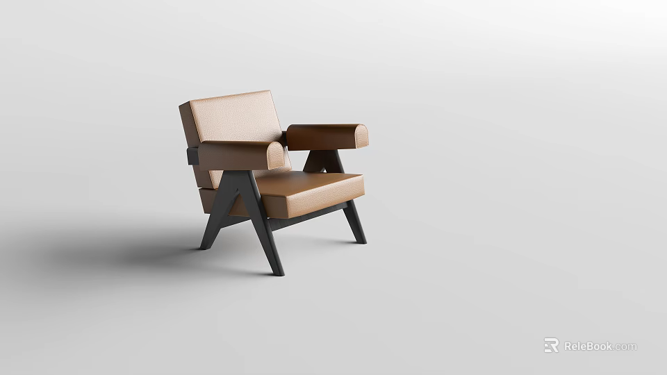 Tan Leather Accent Chair with Armrests and Black Legs Modern Minimalist Style 3d model 