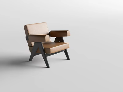 Tan Leather Accent Chair with Armrests and Black Legs Modern Minimalist Style 3d model