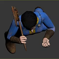 Game and Movie Character In Blue Jumpsuit With Yellow Accents And Brown Boots Posing
