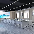 Modern Conference Room Interior With Long Table White Chairs Large Screen And Snow Mountain