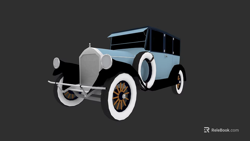 Vintage Light Blue Classic Car With Black Roof And White Wall Wheels 3d model 