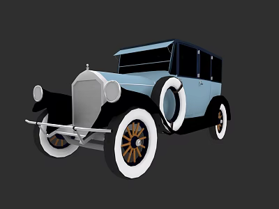 Vintage Light Blue Classic Car With Black Roof And White Wall Wheels 3d model