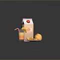 Fresh Peach Juice Carton With Glass Of Juice Straw And Sliced Peaches On Plate