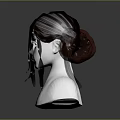 Game and Movie Character Hairstyle with Brown Double Buns and Front Hanging Strands