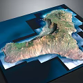 Detailed 3D Terrain Model Showcasing Mountainous Landscape Coastal Features And Blue Ocean