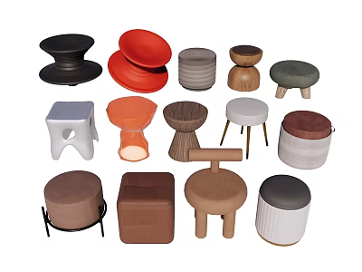 Diverse Stylish Stools in Various Colors and Materials for Home Interior 3d model