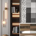 Luxury Modern Console Table and Side Cabinet Interior With Geometric Wallpaper Sculpture and Marble Top