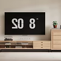Modern Wooden TV Stand with TV Drawers Open Shelves Floor Lamp and Potted Plant