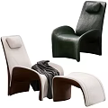 Modern White Fabric And Dark Green Leather Lounge Chairs With Cozy Blanket And Wooden Accents