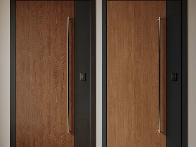 Wooden Texture Security Door With Metal Handle And Security Lock Panel 3d model