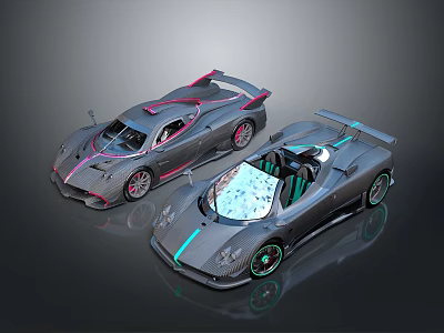 Two Modern Concept Sports Cars With Sleek Design And Colored Accent Lines 3d model