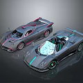 Two Modern Concept Sports Cars With Sleek Design And Colored Accent Lines