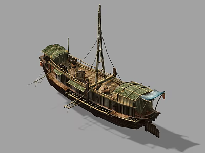Traditional Wooden Boat With Mast Structure Canvas Canopy And Handcrafted Hull Design 3d model