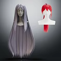 Human Head Mannequin Showcasing Long Gray Straight Wig And Short Red Hairpiece