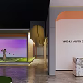Elegant Modern Indoor Golf Clubhouse With Practice Areas People Playing And Lighting