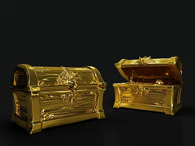 Exquisite Golden Treasure Chests With Intricate Carved Decorations Open And Closed 3d model