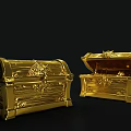 Exquisite Golden Treasure Chests With Intricate Carved Decorations Open And Closed