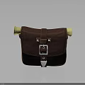 Brown Leather Shoulder Bag With Metal Buckle And Yellow Trim