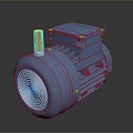 Blue Electric Motor With Red Terminal And Cooling Fan Enclosure Structure