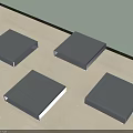 Four Square Gray Stools Placed On Light Floor Against Wall Surface 3d model