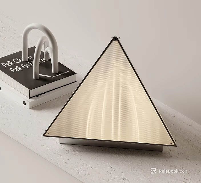 Modern Triangular Table Lamp With Paris Themed Books On White Surface 3d model 