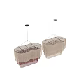 Woven Layered Tassel Chandelier With Beige And Burgundy Hanging Fringe Design