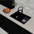 Stainless Steel Kitchen Sink With Faucet And Drainer Rack On Countertop