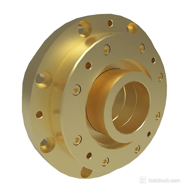 Golden Circular Metal Flange With Multiple Holes For Industrial Machinery 3d model 