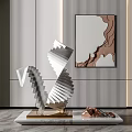 Modern Silver Metal Geometric Sculpture Stacked With Decorative Art In Gray Wall Background