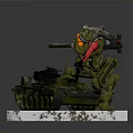 Green Camouflage Military Vehicle Model With Tracks Mechanical Arm Weapon And Snow Dirt On Base