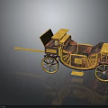 Vintage Wooden Carriage Model With Yellow Red Color Wheels And Roof Rail Design