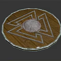 Traditional Wooden Shield With Central Metal Dome Geometric Patterns And Metallic Rim