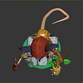 Game Movie Character Mouse In Red Outfit On Green Platform With Cheese Staff And Flame