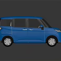 Blue Compact Van 3D Model with Modern Design on Reflective Dark Background