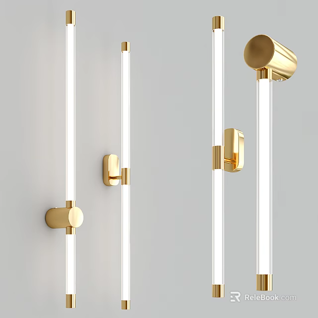 Modern Golden Slim Wall Lights With LED Tubes And Wall Mounted Design 3d model 