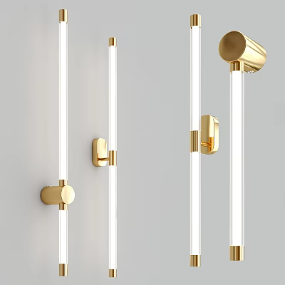 Modern Golden Slim Wall Lights With LED Tubes And Wall Mounted Design 3d model