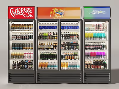 Beverage Refrigerators Featuring Multiple Brand Logos Filled with Various Drinks 3d model