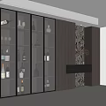 Modern Wine Cabinet With Glass Doors And Interior Lighting For Wine Bottles And Glasses